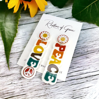 Good Vibes Earrings - Groovy Earrings, Fun Earrings, Peace and Love, Peace Sign, Hippie Earrings - Rhythms of Grace Creative