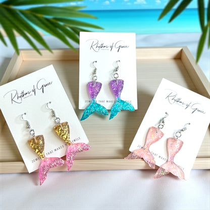 Mermaid Tail Magic – Glittery Earrings in 3 Splashy Colors! ✨