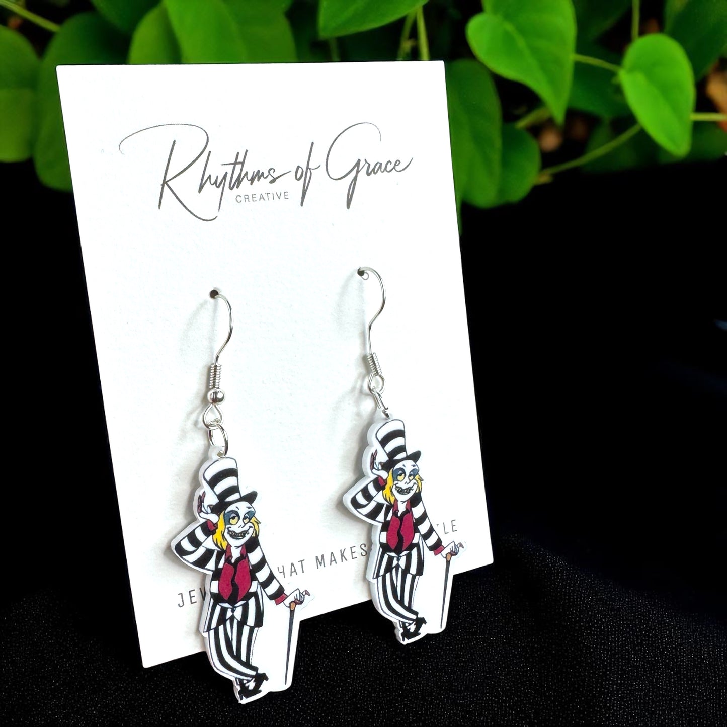 Beetlejuice, Beetlejuice, Beetlejuice: Spooky Chic Beetlejuice Dangle Earrings!