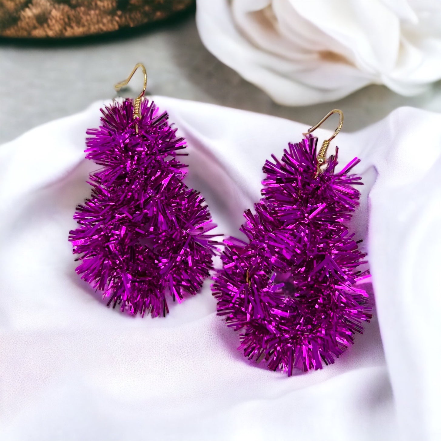 Tinsel Time: Hot Pink Dangle Earrings for Unforgettable Sparkle! - Rhythms of Grace Creative