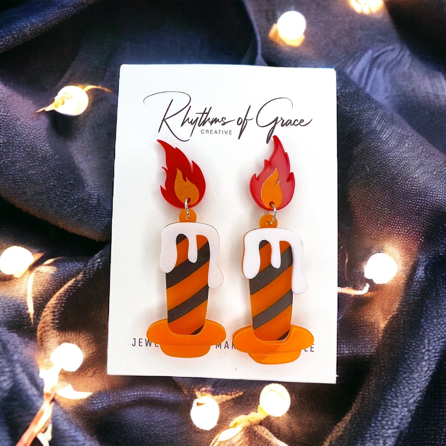 Halloween Candle Earrings - Handmade Acrylic Earrings with Stainless Steel Posts - Rhythms of Grace Creative