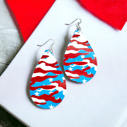 Show Your Patriotic Pride with Our Oversized Patriotic Camo Dangle Earrings!