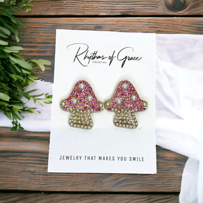 Sparkle in Style with Our Rhinestone Mushroom Earrings!