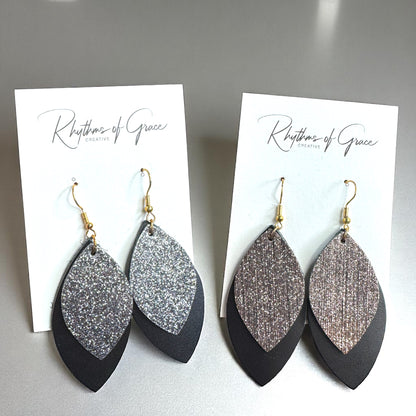 Spark Up Your Style: Chic Black Layered Leather Earrings - Gold or Silver Accent!