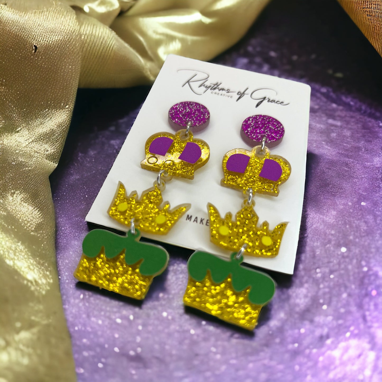 Mardi Gras Crown Dangle Earrings – Celebrate Like Royalty! - Rhythms of Grace Creative