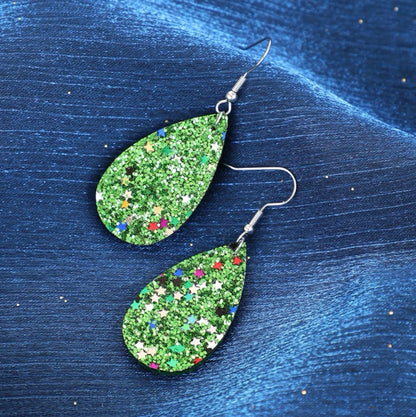 Sparkle & Shine: Green Glitter Teardrop Dangle Earrings ✨