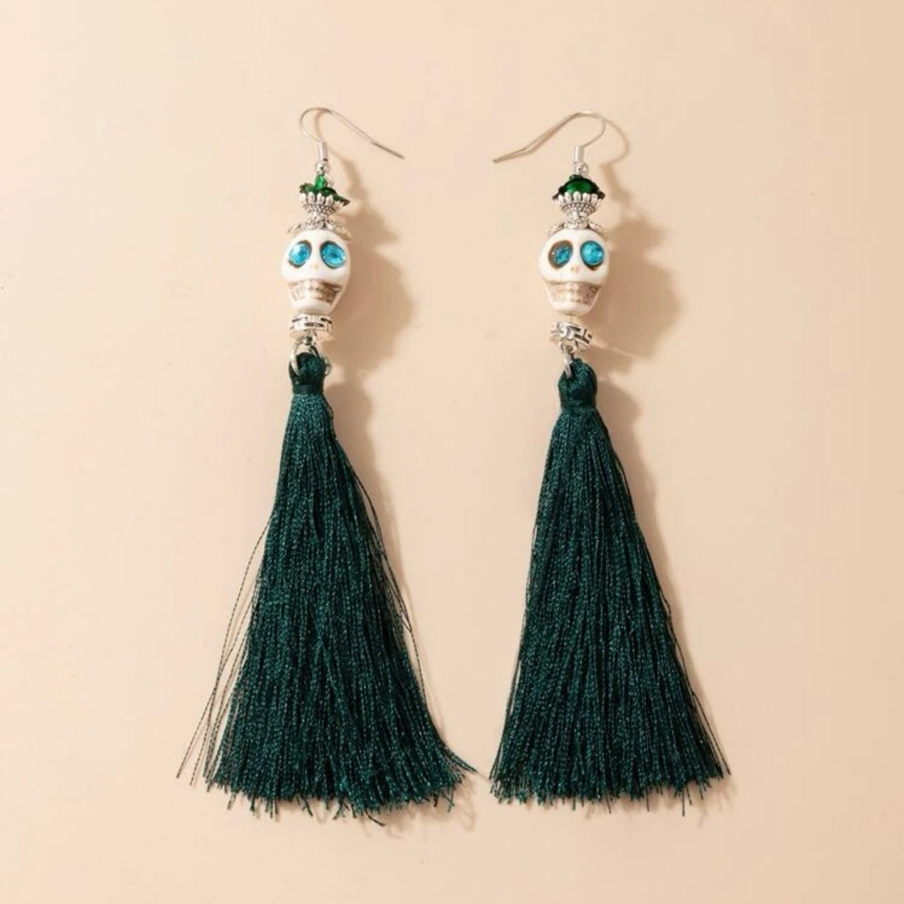 Skull Earrings - Halloween Jewelry, Skull Tassel, Halloween Accessories, Trick or Treat, Halloween Costume - Rhythms of Grace Creative