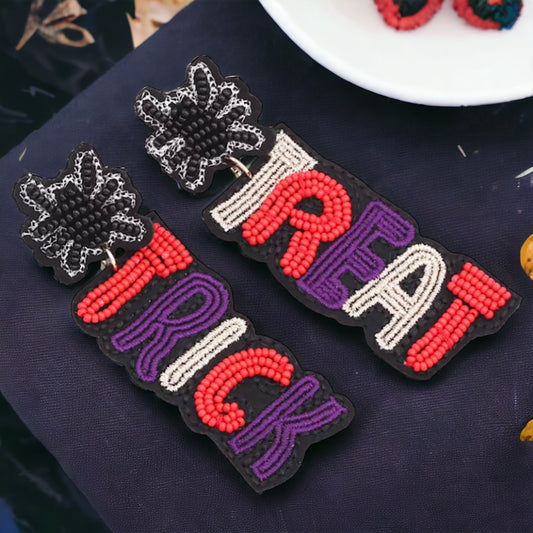 One-of-a-Kind Halloween Beaded Trick-or-Treat Earrings - Spooky Fashion Accessory for Fall!