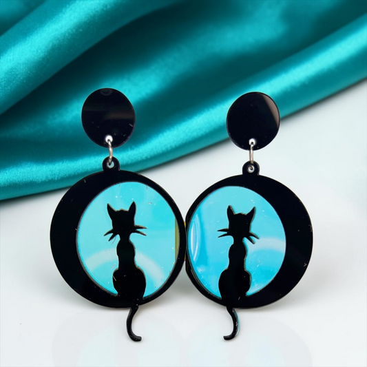 Enchant Your Look with Cat and Moon Earrings - Perfect for Halloween!