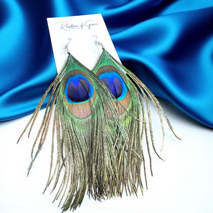 Boho Peacock Feather Dangle Earrings – Lightweight, Bold & Beautiful! 🦚