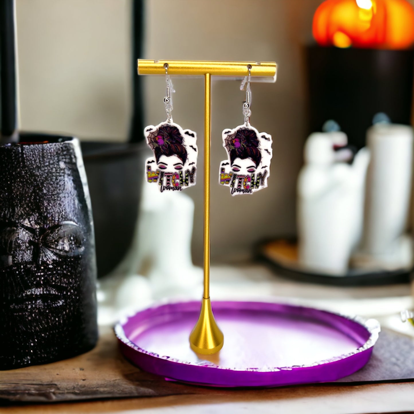 Witchy Woman Dangle Earrings – Acrylic & Stainless Steel Hooks - Rhythms of Grace Creative