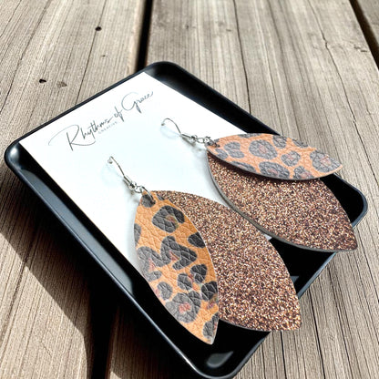 Wild & Glam – Brown Glitter + Animal Print Dangle Earrings
