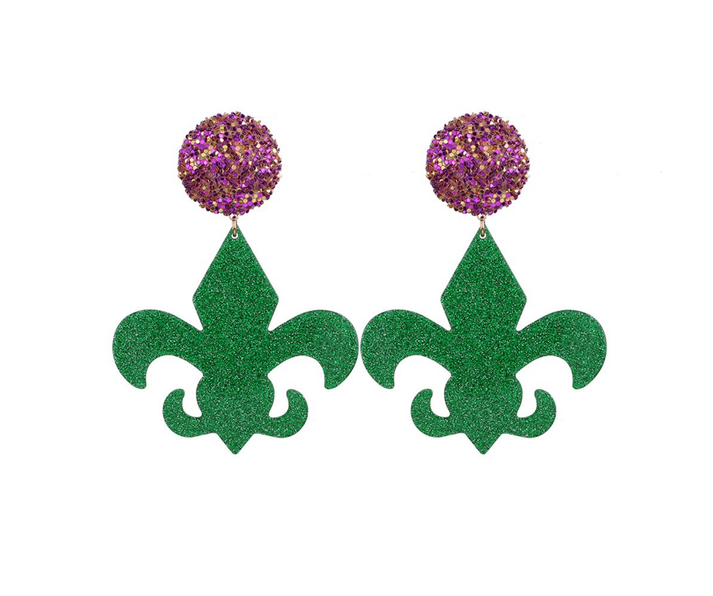 Mardi Gras Oversized Statement Earrings - Glitter Fleur-de-Lis Elegance - Rhythms of Grace Creative