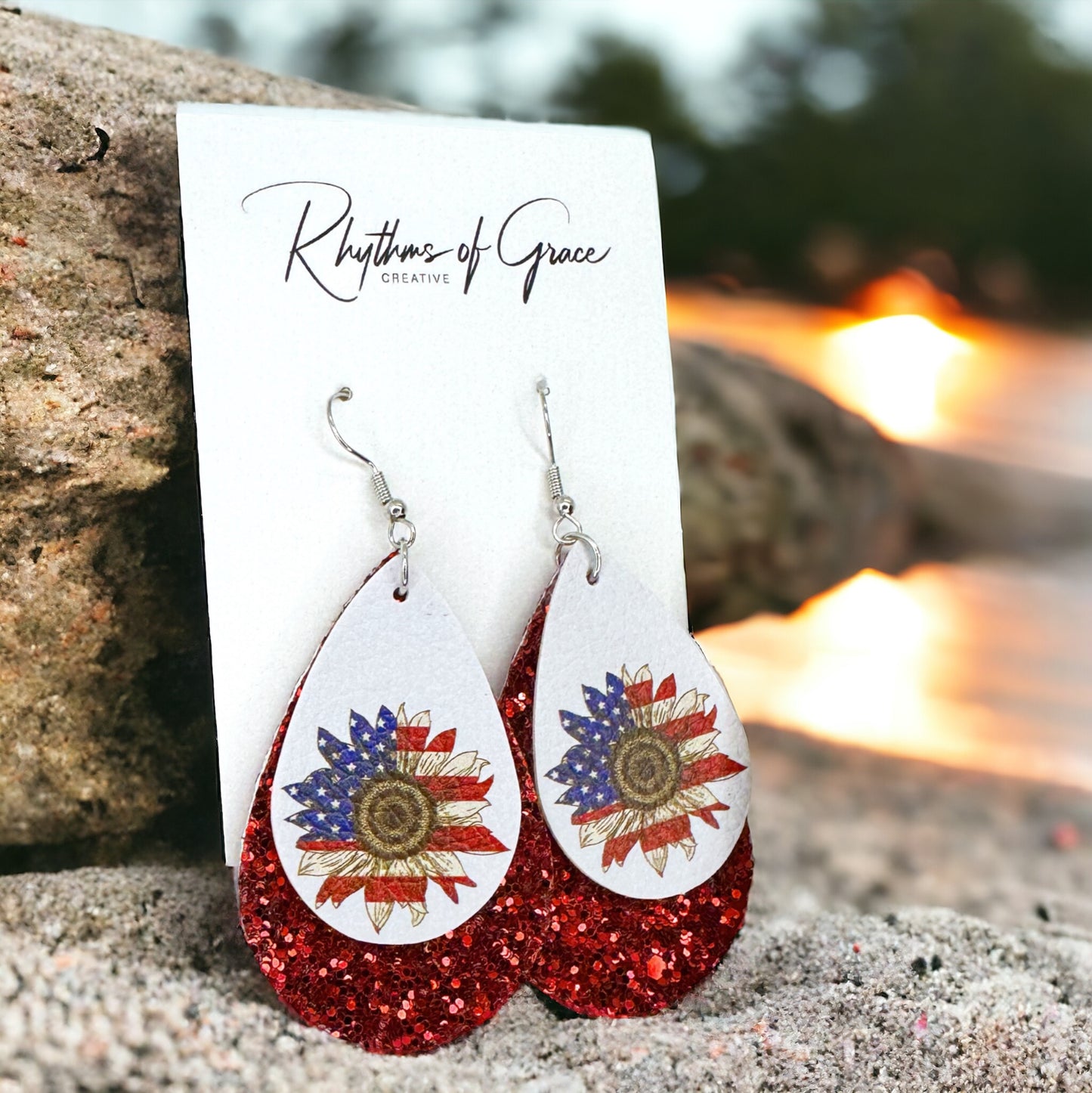 Patriotic Glitter Teardrop Earrings - Stylish Red, White & Blue Accessory