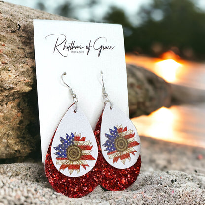 Patriotic Glitter Teardrop Earrings - Stylish Red, White & Blue Accessory