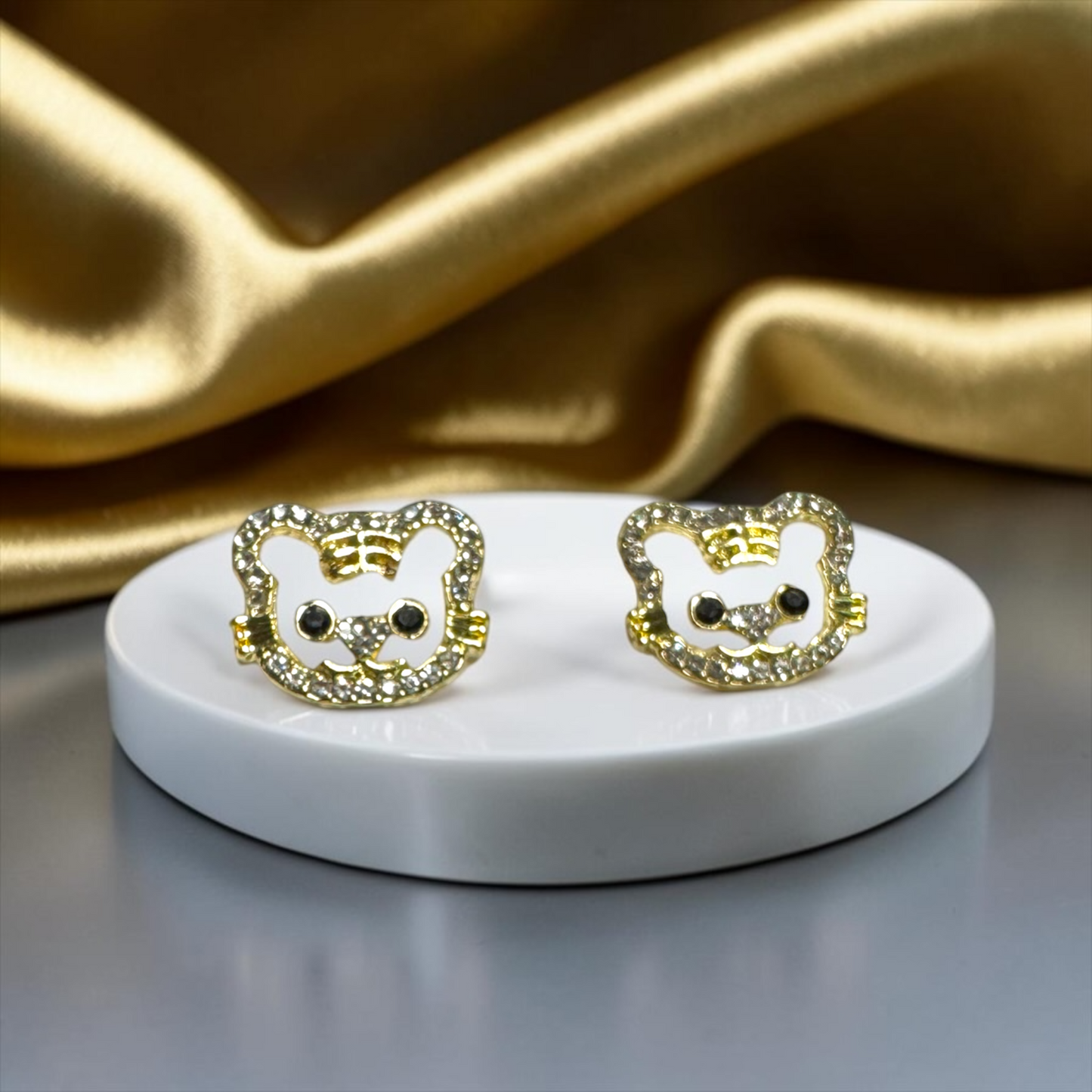 Roar in Style: Rhinestone Tiger Stud Earrings