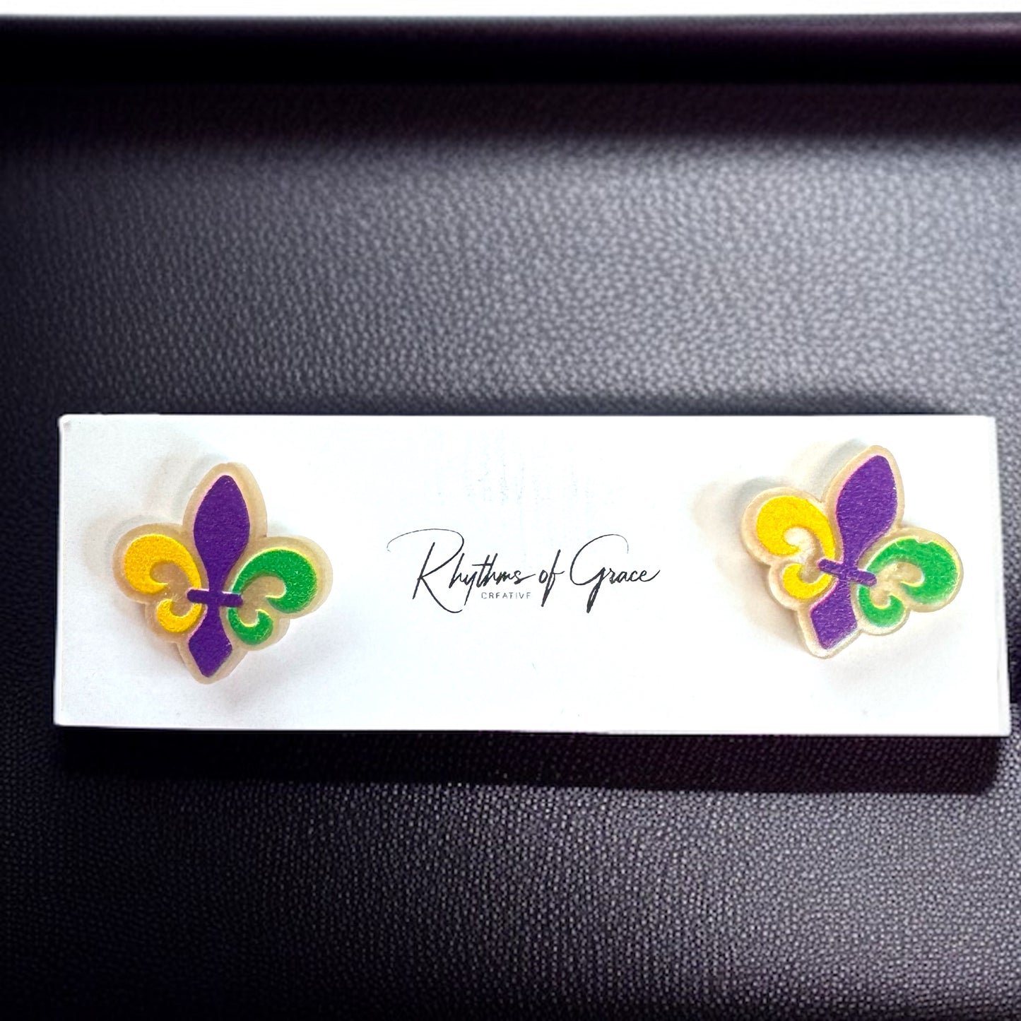 Celebrate in Style: Colorful Mardi Gras Stud Earrings - Fleur de Lis & Kingcake Designs!