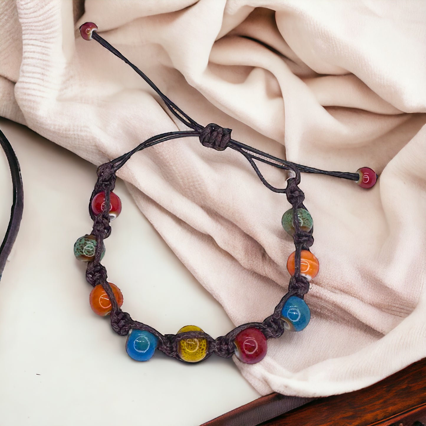 Vibrant Vibes: Adjustable Boho Chic Glass Beaded Bracelet!