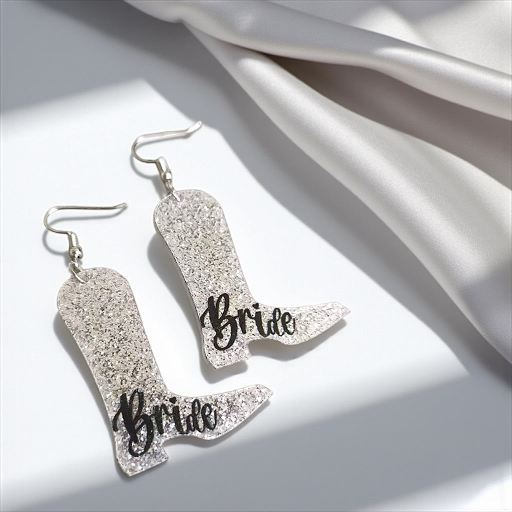 Boot Scootin' Bride Earrings: Saddle Up for Your Bachelorette Bash!