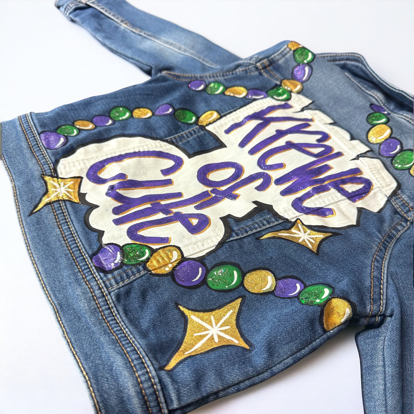 Hand-Painted Mardi Gras Jean Jacket - "Krewe of Cute" (Toddler 3T)