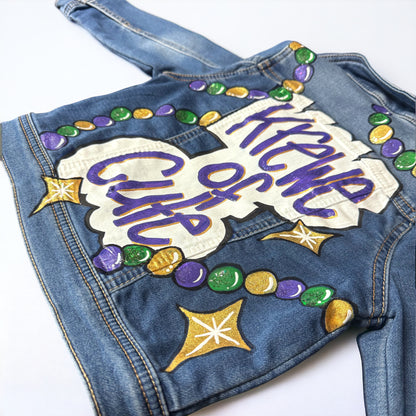 Hand-Painted Mardi Gras Jean Jacket - "Krewe of Cute" (Toddler 3T)