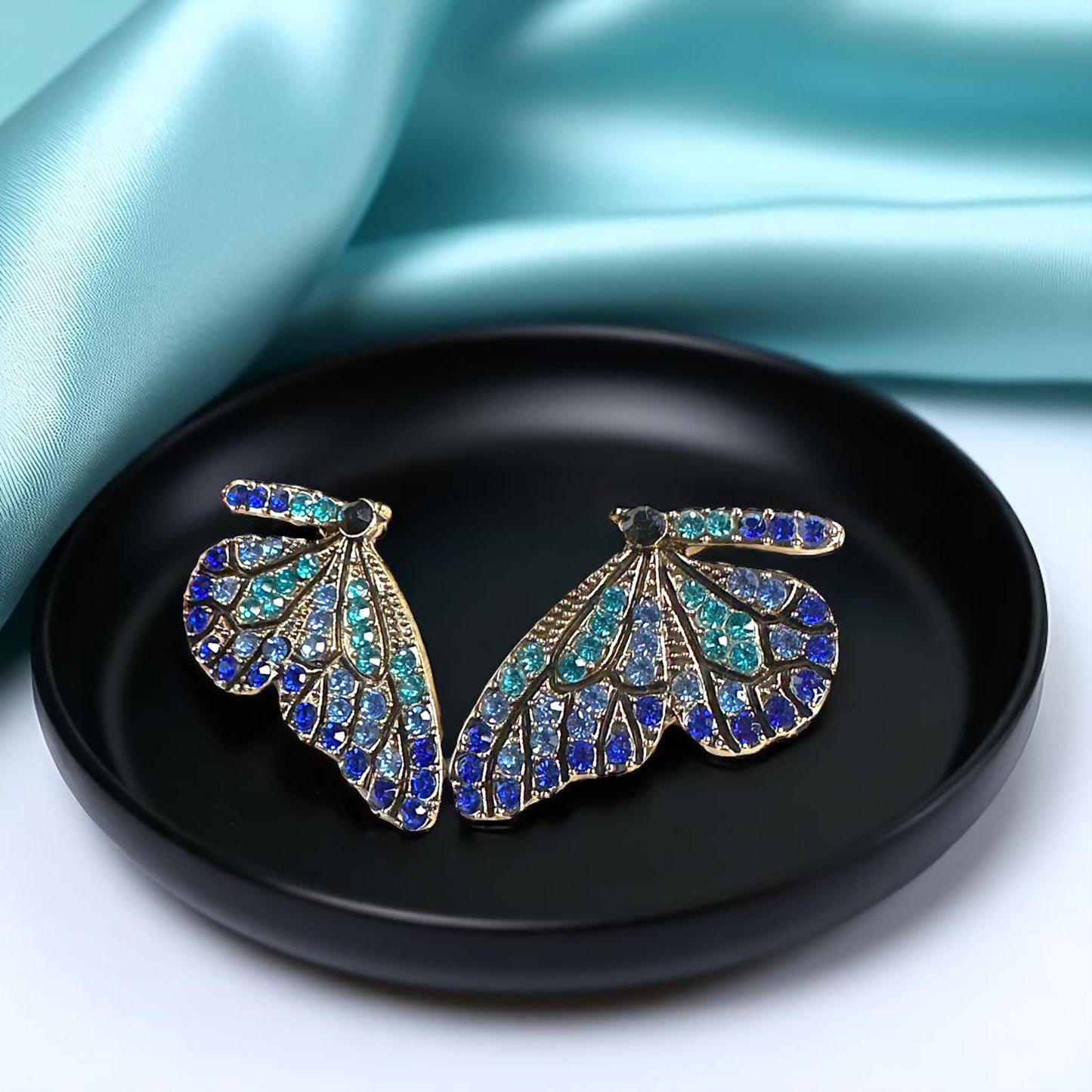 Sparkling Blue Rhinestone Butterfly Wing Earrings – Oversized Glam!