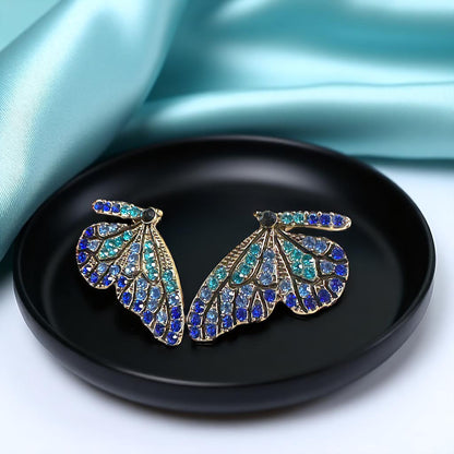 Sparkling Blue Rhinestone Butterfly Wing Earrings – Oversized Glam!