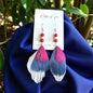 Boho Chic Red, White & Blue Feathered Dangle Earrings