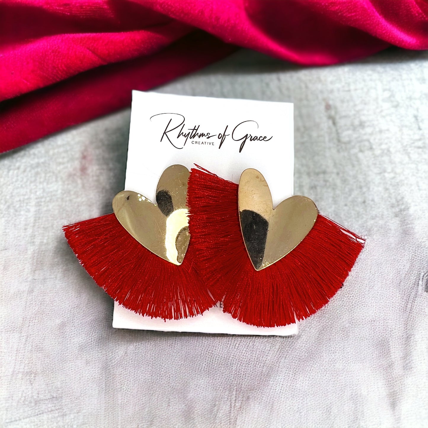 Heart on Fire – Gold & Red Fringe Statement Earrings - Rhythms of Grace Creative