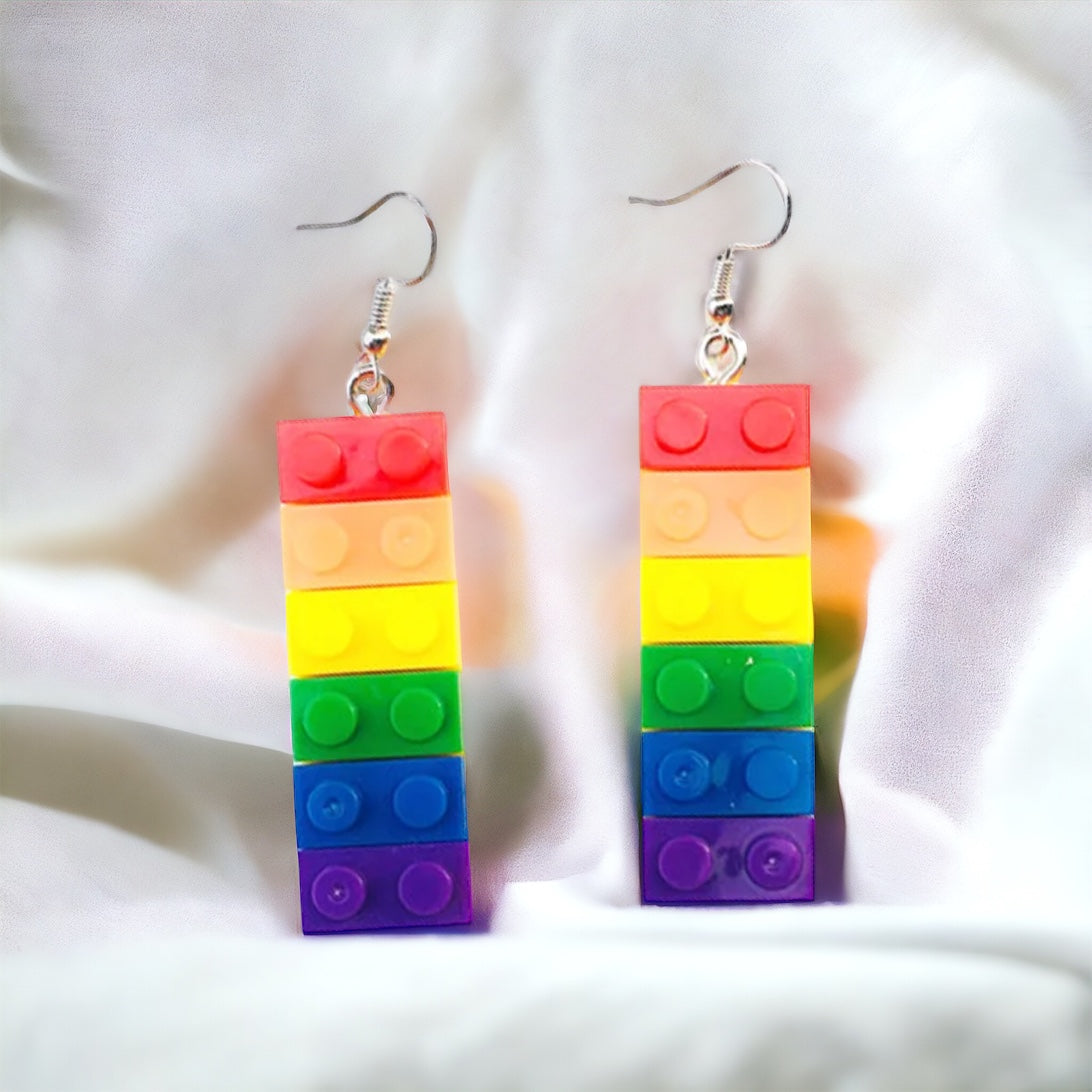 Colorful Love: Rainbow Block Dangle Earrings for Proud Hearts!