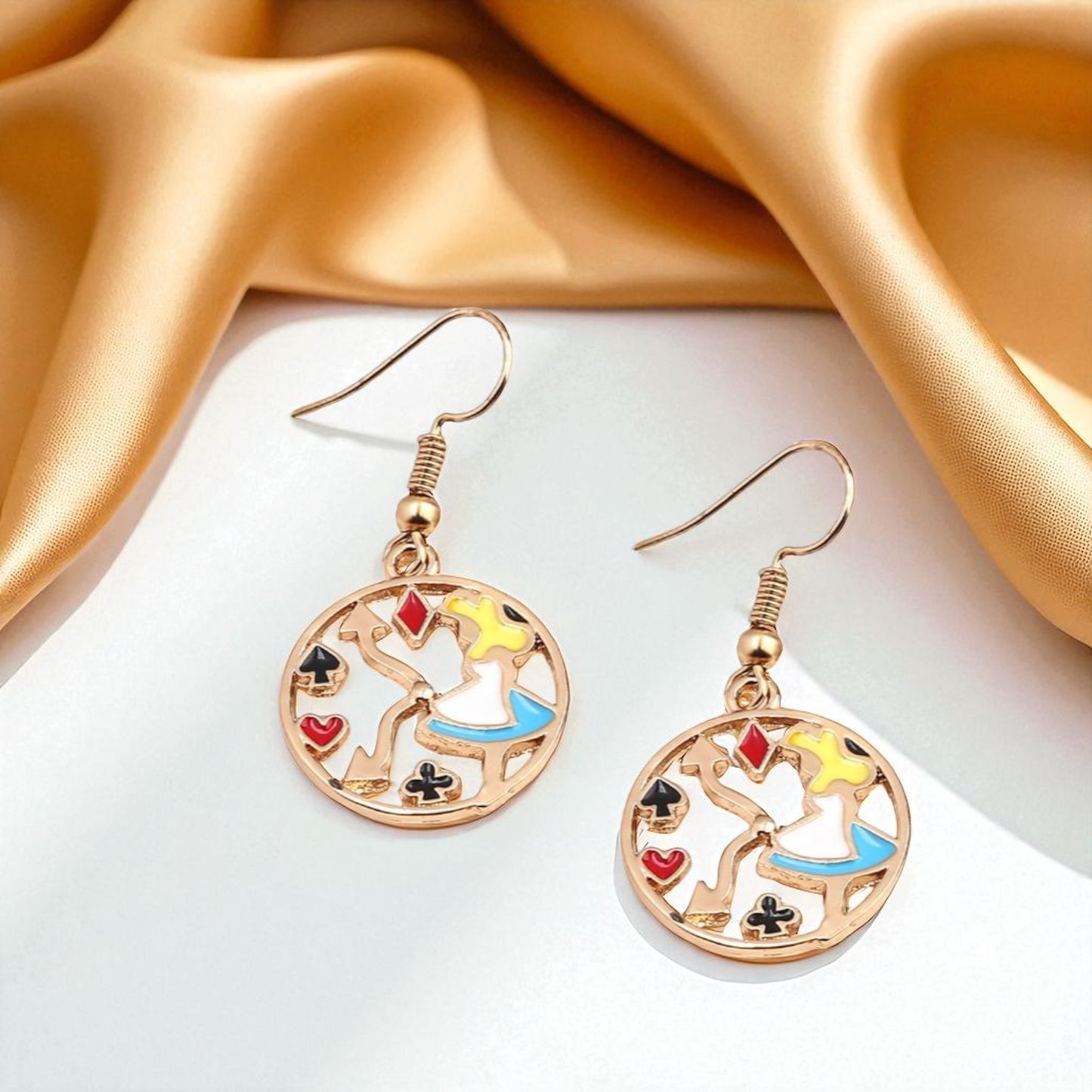 Enchanting Alice in Wonderland Mismatched Dangle Earrings | Whimsical Style & Unique Charm