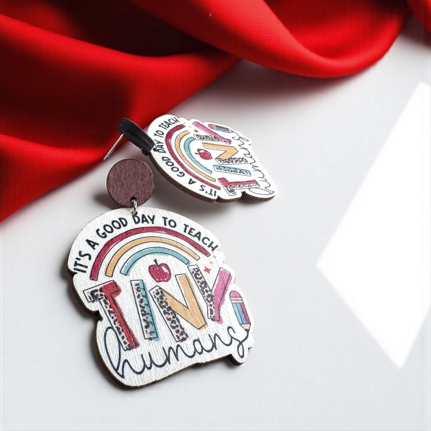 Teach Tiny Humans in Style – Rainbow Wooden Earrings for Teachers! 📚✨