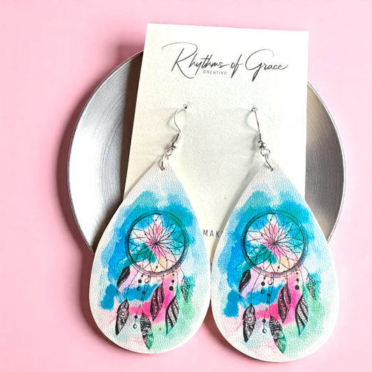 Whimsical Dreamcatcher Teardrop Dangle Earrings