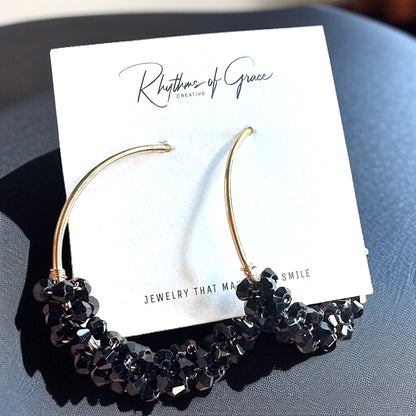 Chic Elegance: Black & Gold Beaded Hoop Earrings