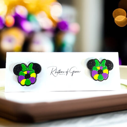 Get Your Festive Vibes On with Colorful Mardi Gras Mouse Ears Earrings!