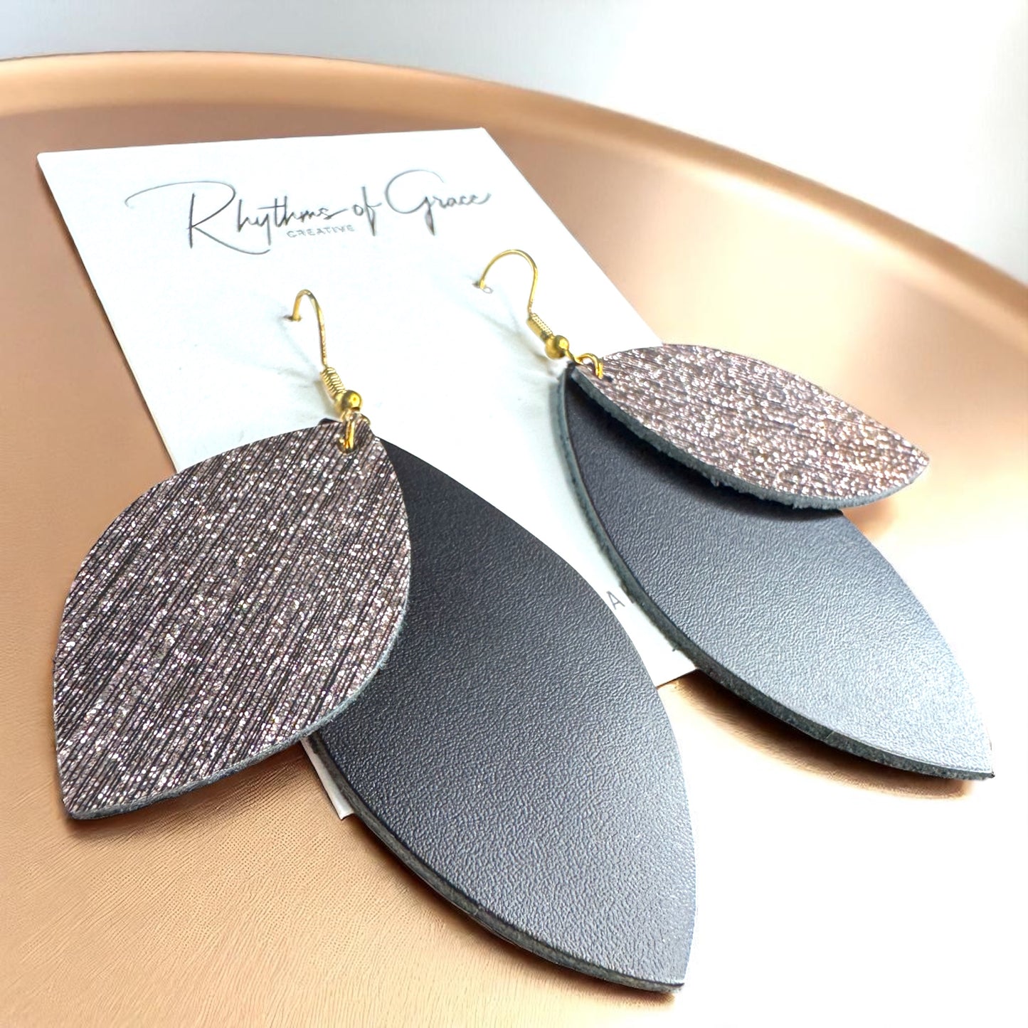 Spark Up Your Style: Chic Black Layered Leather Earrings - Gold or Silver Accent!