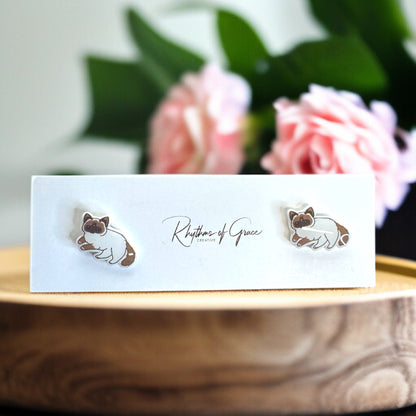 Purr-fectly Chic Siamese Cat Stud Earrings