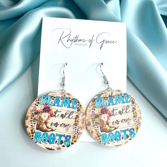 Blame It All On My Roots: Floral Cowgirl Boot Western Dangle Earrings