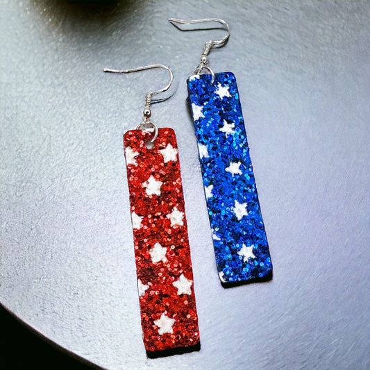 Patriotic Glitter Dangle Earrings - Sparkly and Simple
