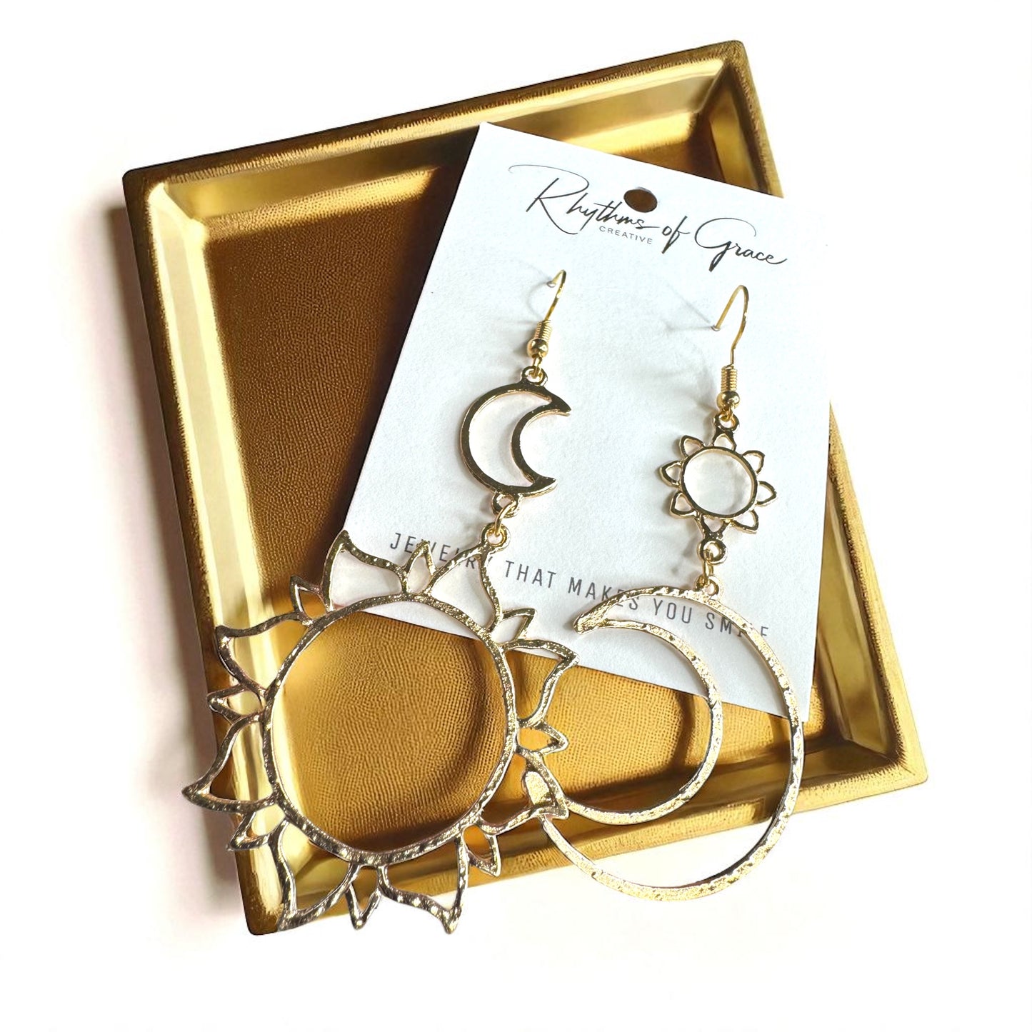 Celestial Magic - Mismatched Sun & Moon Dangle Earrings