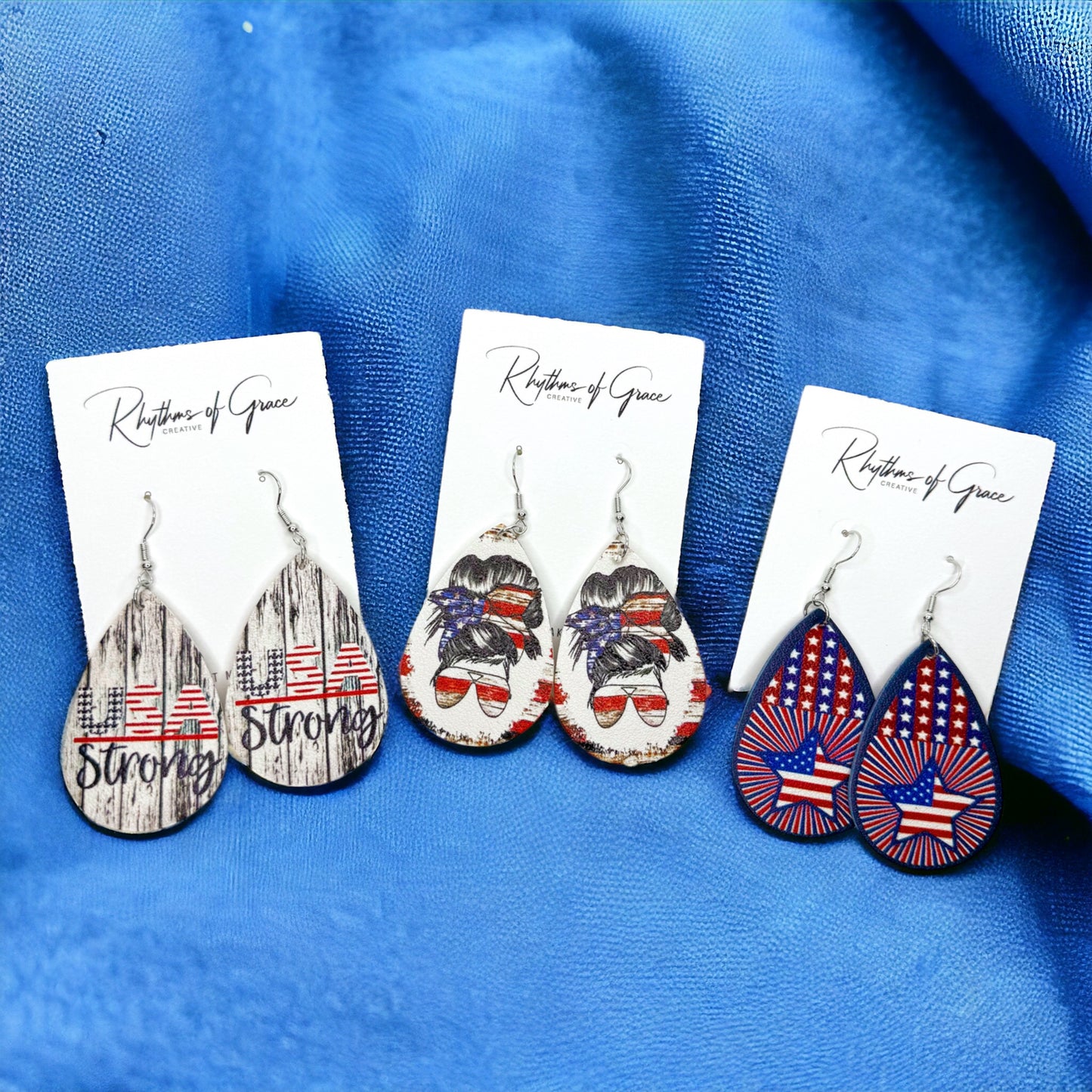 Patriotic Red, White, and Blue Teardrop Dangle Earrings – 4 Unique Styles