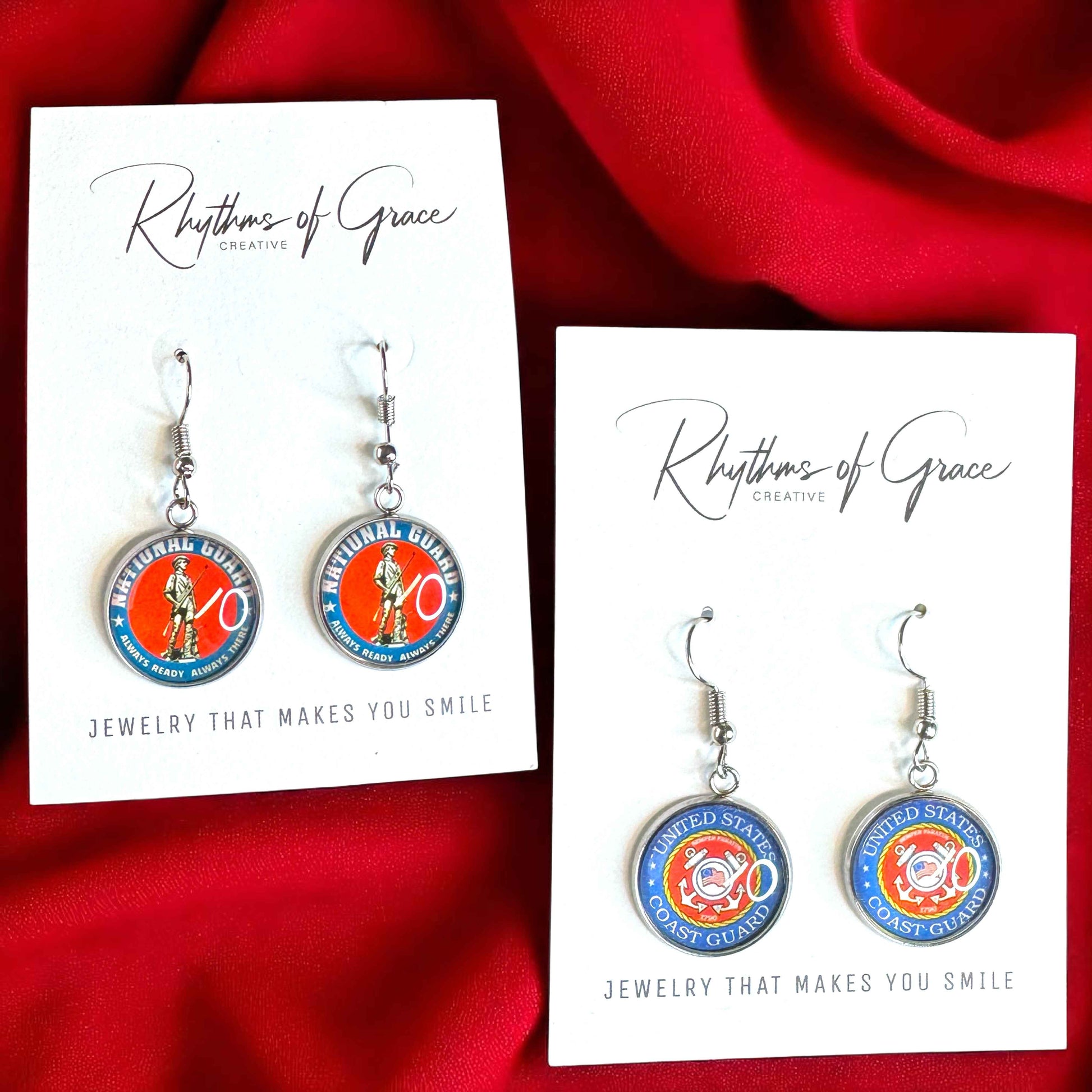 Military Mom Marvels: National Guard/Coast Guard Cabochon Dangle Earrings!
