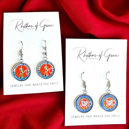 Military Mom Marvels: National Guard/Coast Guard Cabochon Dangle Earrings!