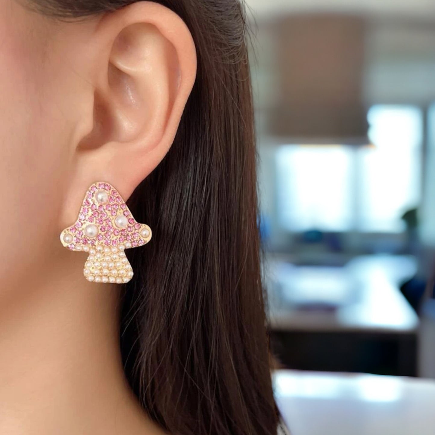 Sparkle in Style with Our Rhinestone Mushroom Earrings!
