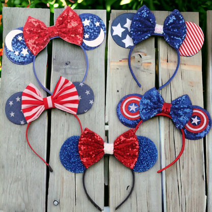 Patriotic Mouse Ears - Red White & Blue, Stars and Stripes - 6 Styles