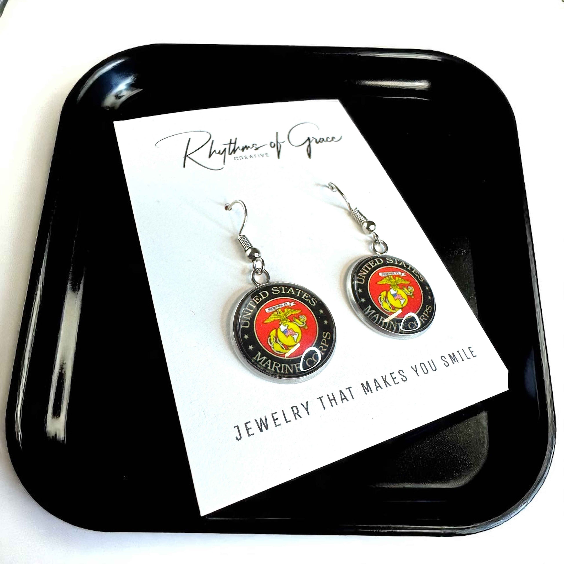 Military Mom Marvels: Marines Cabochon Dangle Earrings!