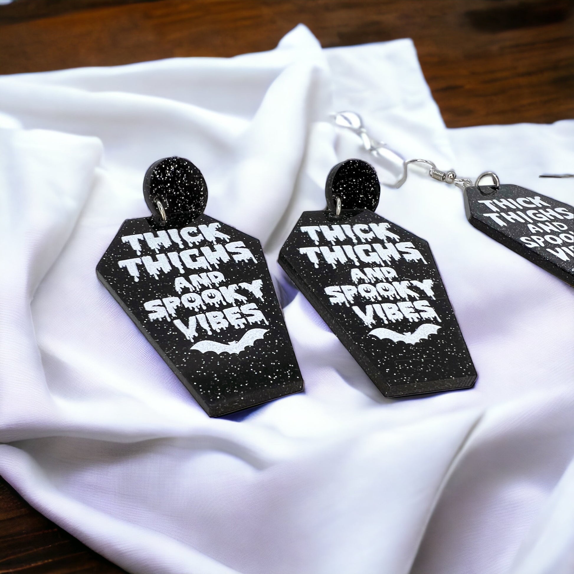 Coffin Earrings - Halloween Earrings, Thick Thighs, Spooky Vibes, Halloween Earrings, Halloween Costume, Trick or Treat - Rhythms of Grace Creative
