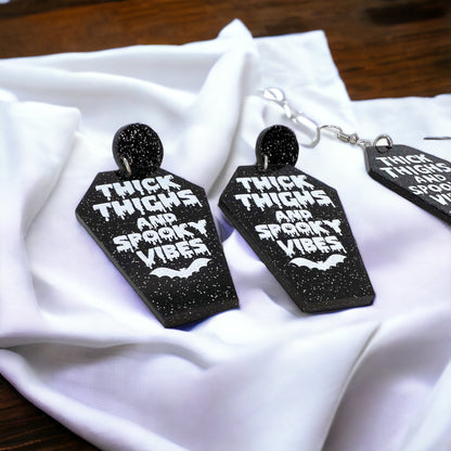 Coffin Earrings - Halloween Earrings, Thick Thighs, Spooky Vibes, Halloween Earrings, Halloween Costume, Trick or Treat - Rhythms of Grace Creative