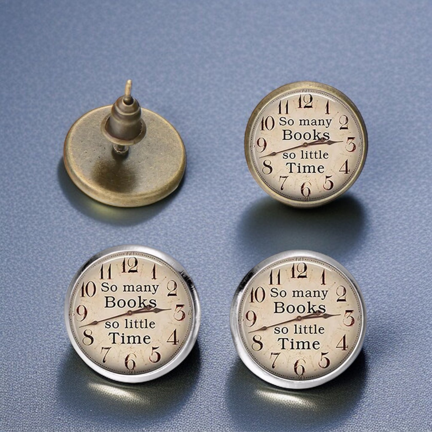 Ticking Away: ‘So Many Books, So Little Time’ Clock Stud Earrings!