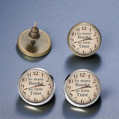 Ticking Away: ‘So Many Books, So Little Time’ Clock Stud Earrings!